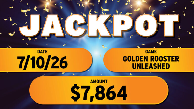The jackpot board on the casino floor at The Skagit, July 9 – 15, 2026. The board shows the game name and the amount won.