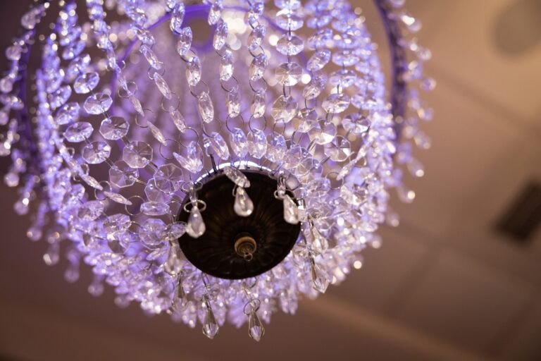A crystal chandelier in the ballroom