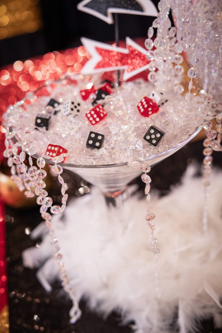 A casino-themed table centrepiece