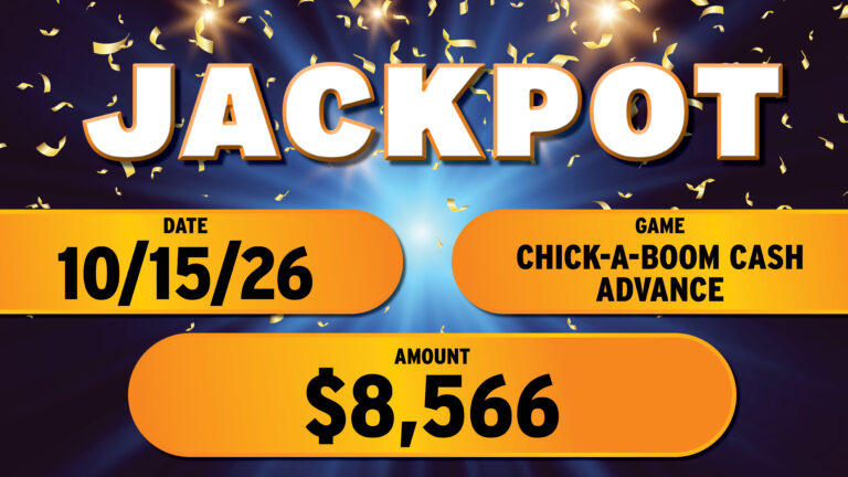 The jackpot board on the casino floor at The Skagit, October 15 – October 21. The board shows the game name and the amount won.