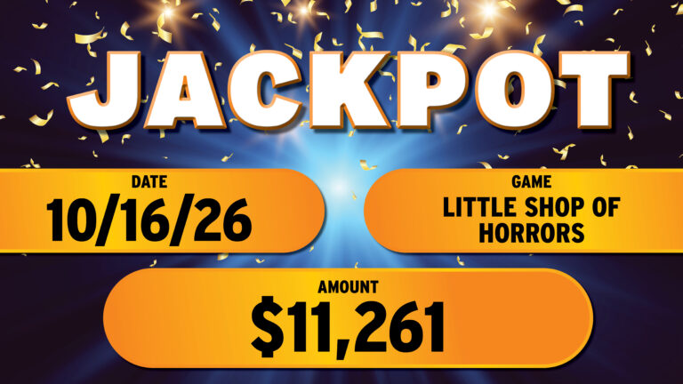 The jackpot board on the casino floor at The Skagit, October 15 – October 21. The board shows the game name and the amount won.