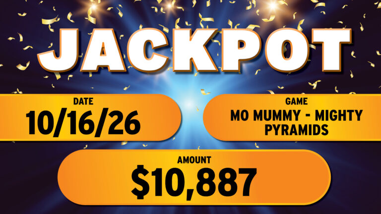 The jackpot board on the casino floor at The Skagit, October 15 – October 21. The board shows the game name and the amount won.