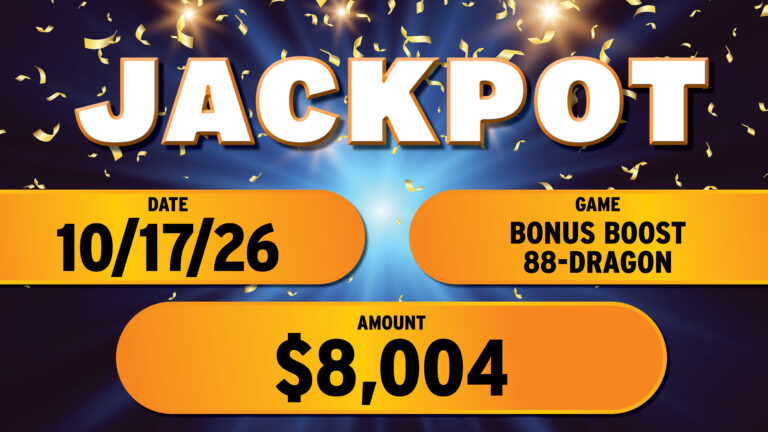 The jackpot board on the casino floor at The Skagit, October 15 – October 21. The board shows the game name and the amount won.